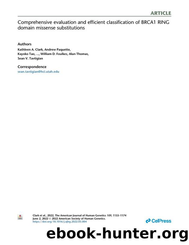 Comprehensive evaluation and efficient classification of BRCA1 RING domain missense substitutions by unknow