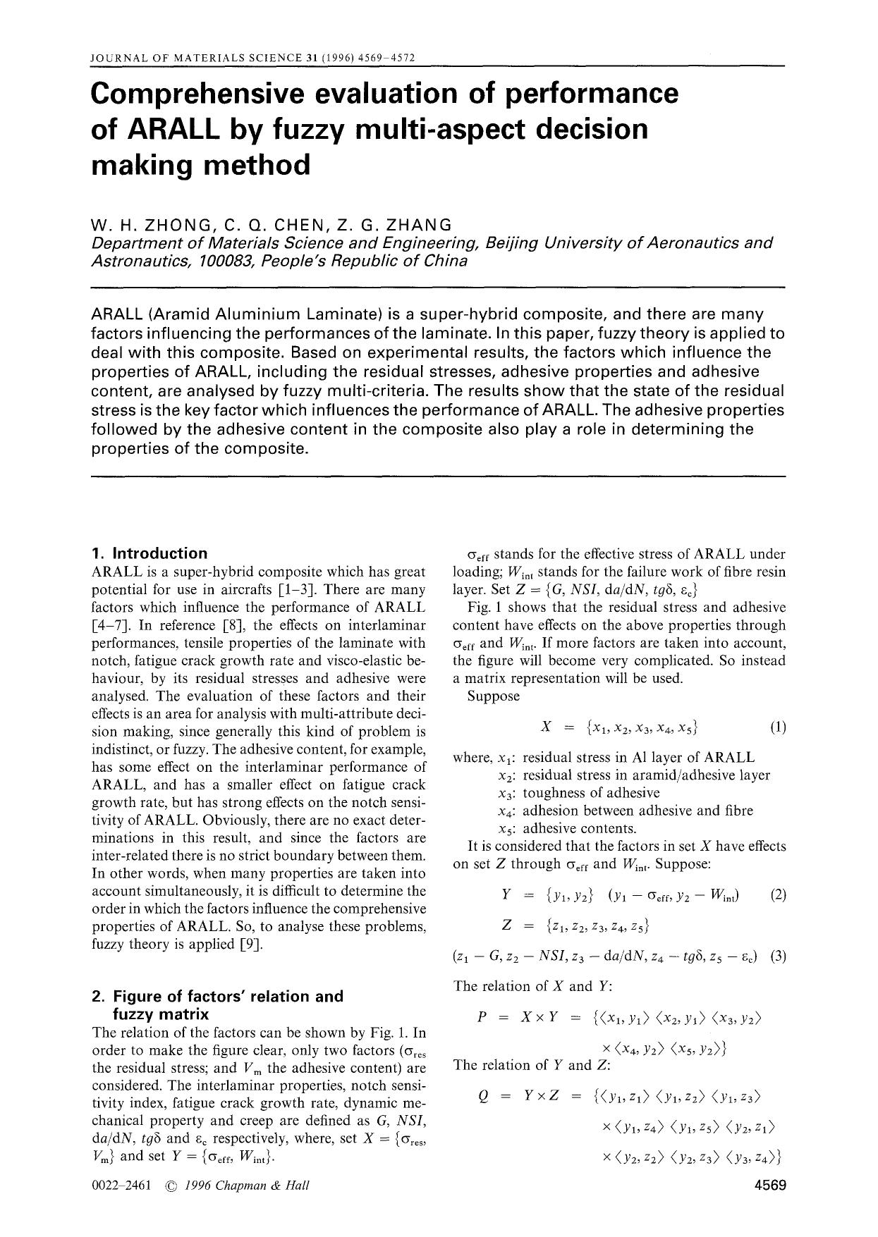 Comprehensive evaluation of performance of ARALL by fuzzy multi-aspect decision making method by Unknown