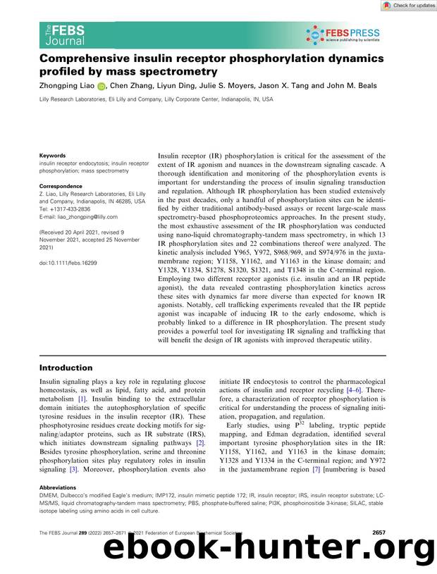 Comprehensive insulin receptor phosphorylation dynamics profiled by mass spectrometry by Unknown