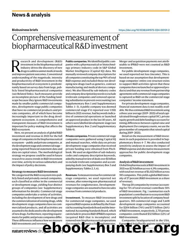 Comprehensive measurement of biopharmaceutical R&D investment by unknow