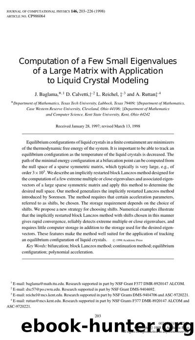 Computation of a Few Small Eigenvalues of a Large Matrix with Application to Liquid Crystal Modeling by Baglama J. et al