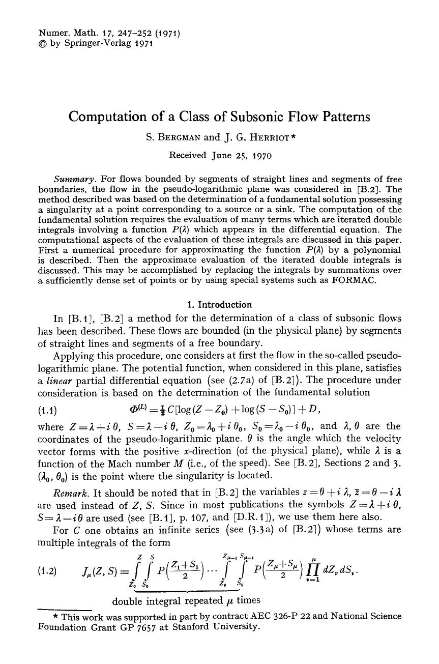 Computation of a class of subsonic flow patterns by Unknown