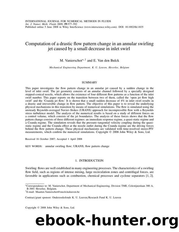 Computation of a drastic flow pattern change in an annular swirling jet caused by a small decrease in inlet swirl by Unknown