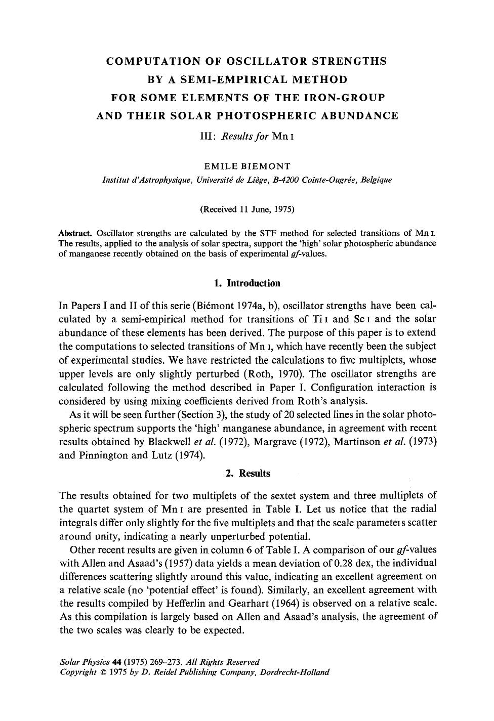 Computation of oscillator strengths by a semi-empirical method for some elements of the iron-group and their solar photospheric abundance by Unknown