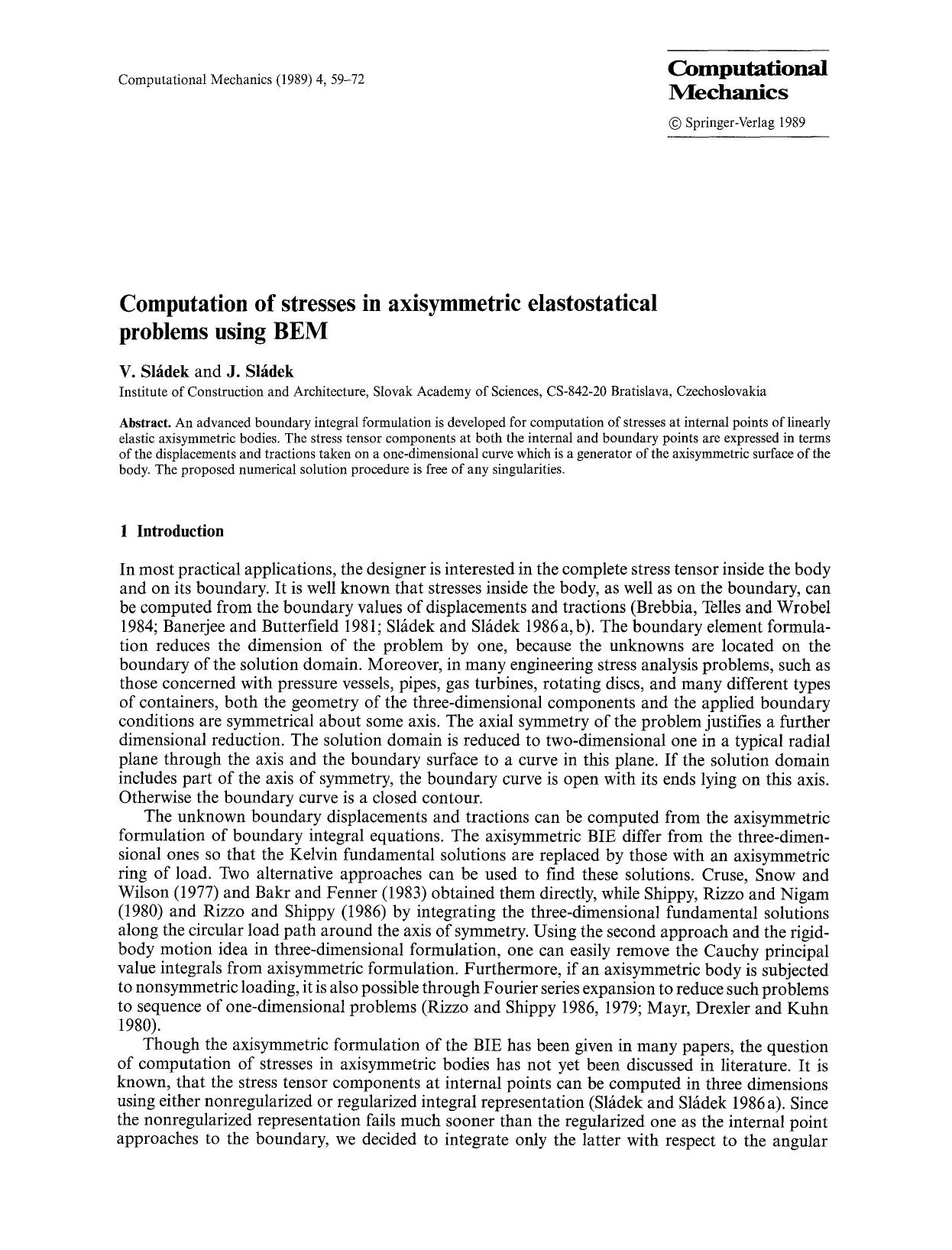 Computation of stresses in axisymmetric elastostatical problems using BEM by Unknown