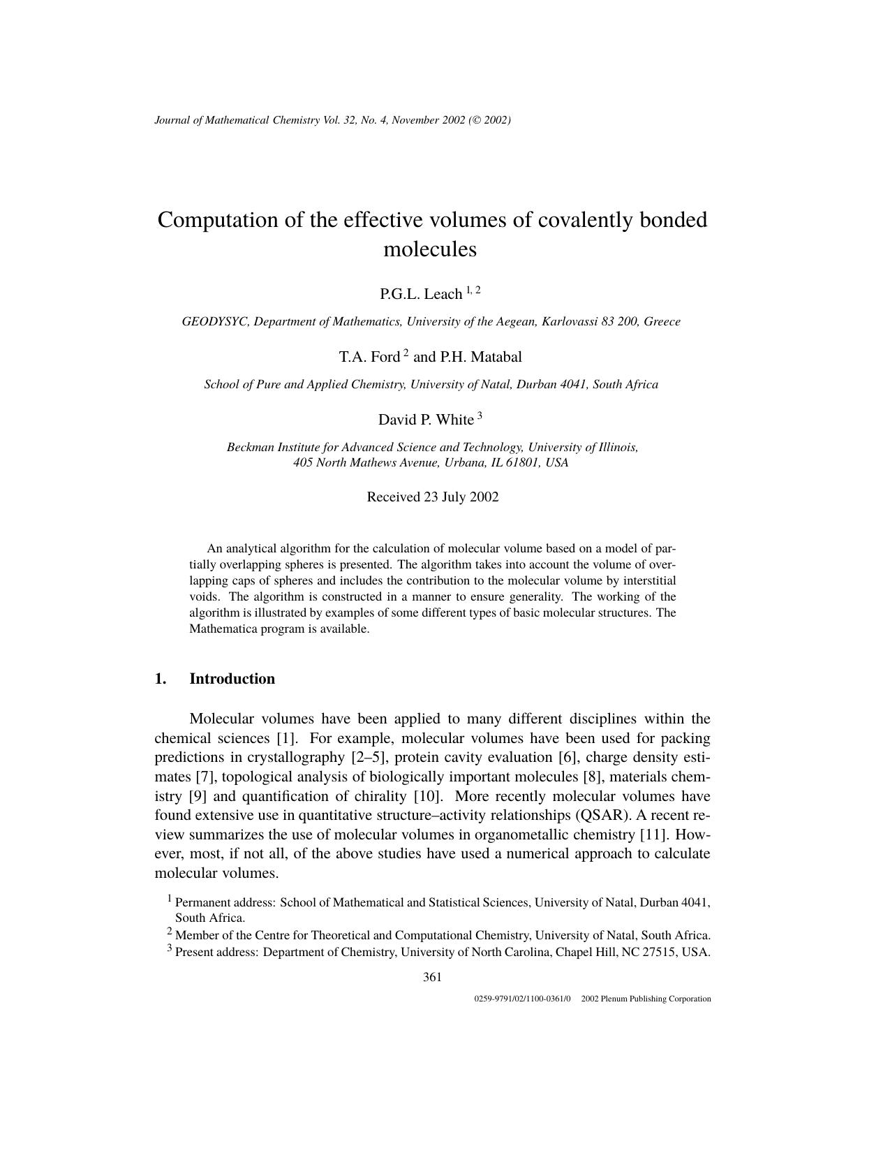 Computation of the Effective Volumes of Covalently Bonded Molecules by Unknown
