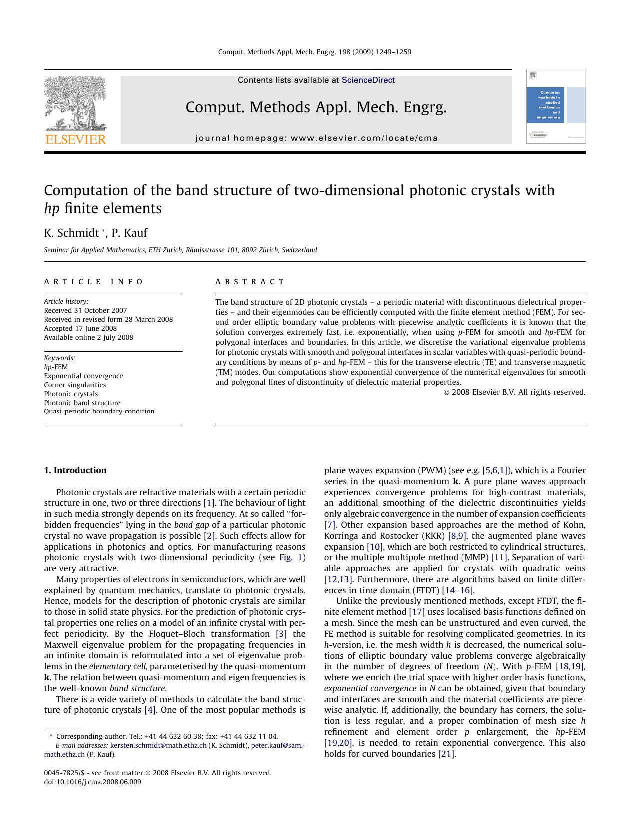 Computation of the band structure of two-dimensional photonic crystals with hp finite elements by K. Schmidt; P. Kauf