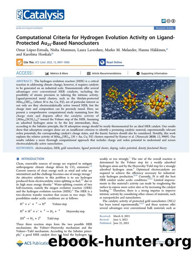 Computational Criteria for Hydrogen Evolution Activity on Ligand-Protected Au25-Based Nanoclusters by unknow