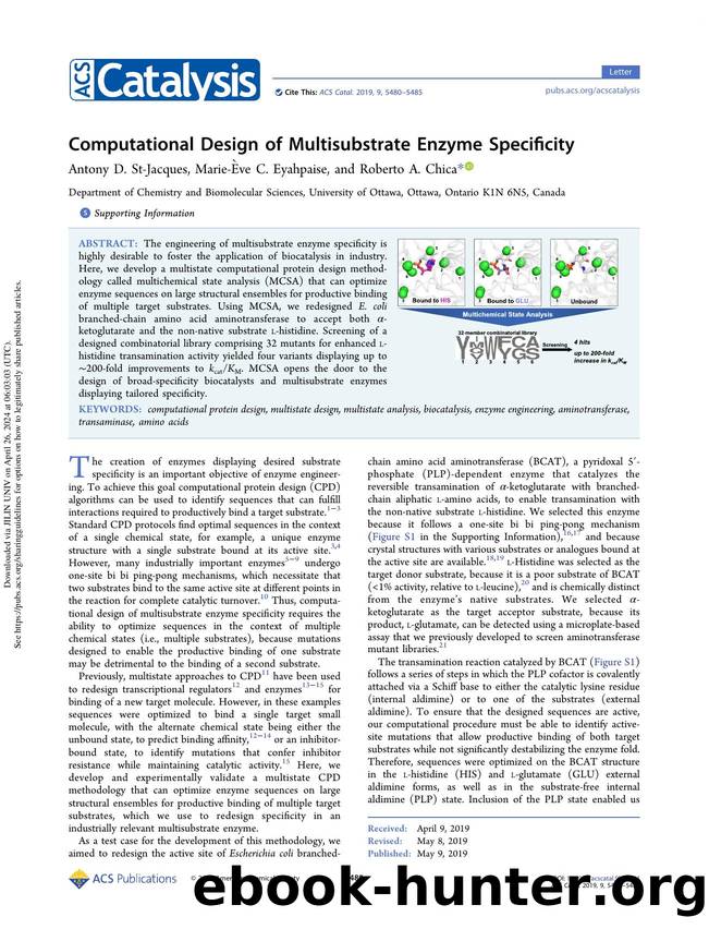 Computational Design of Multisubstrate Enzyme Specificity by Antony D. St-Jacques Marie-Ève C. Eyahpaise & Roberto A. Chica