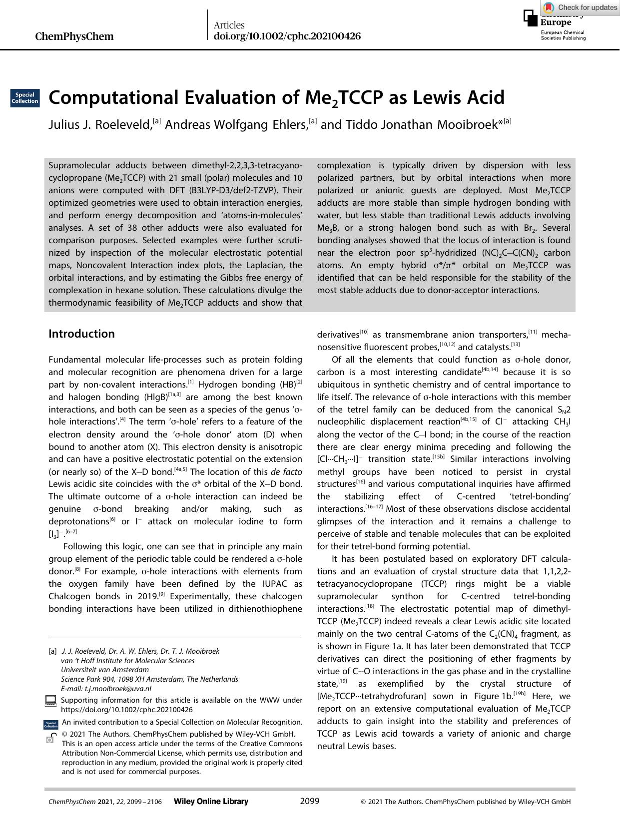 Computational Evaluation of Me2TCCP as Lewis Acid by Unknown