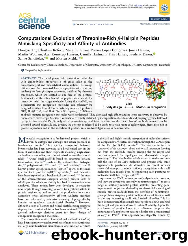 Computational Evolution of Threonine-Rich Î²âHairpin Peptides Mimicking Specificity and Affinity of Antibodies by unknow