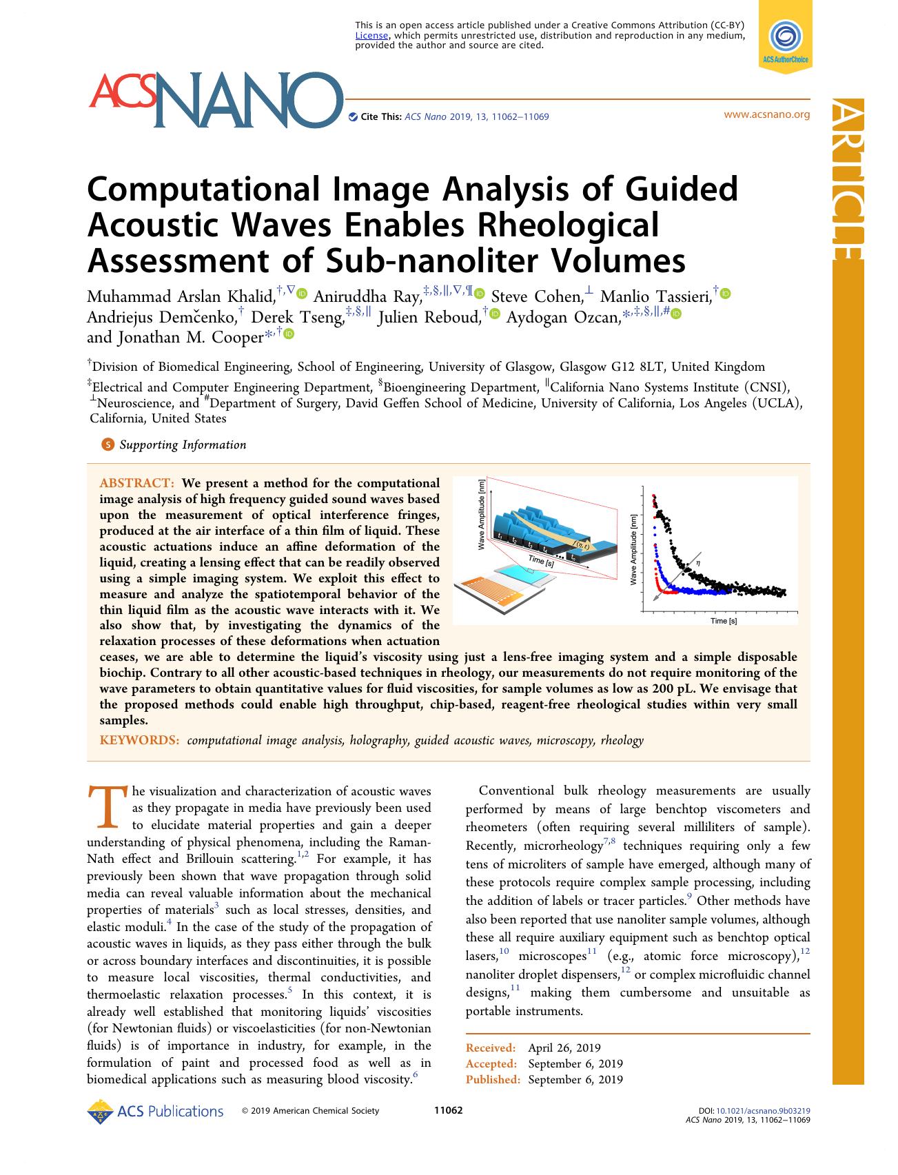 Computational Image Analysis of Guided Acoustic Waves Enables Rheological Assessment of Sub-nanoliter Volumes by unknow