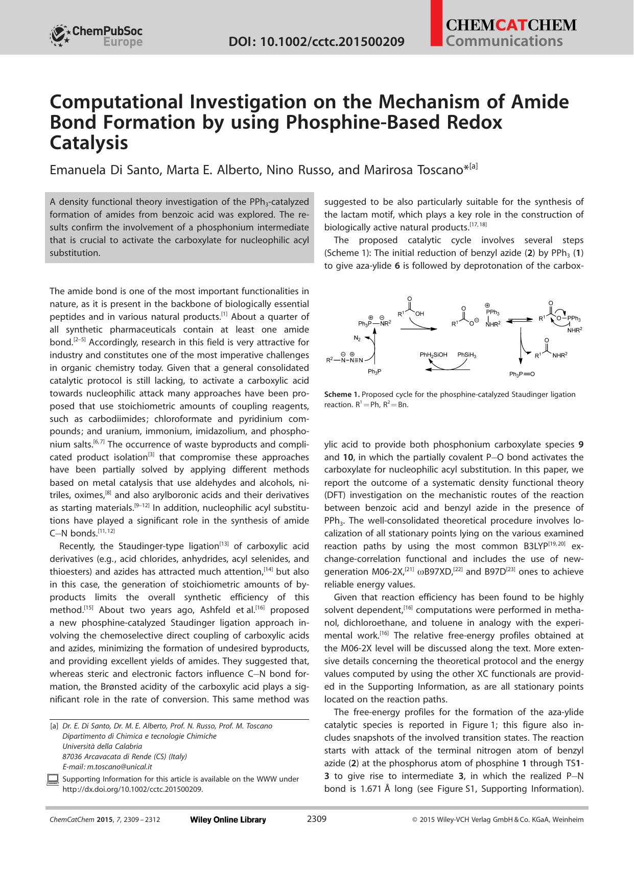 Computational Investigation on the Mechanism of Amide Bond Formation by using PhosphineBased Redox Catalysis by Unknown
