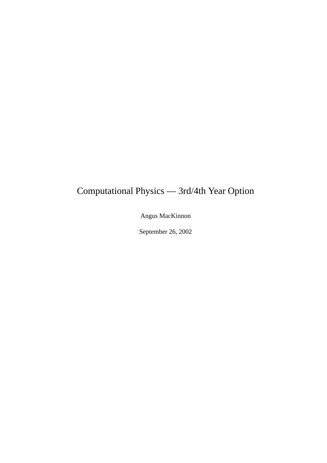 Computational Physics by Angus MacKinnon