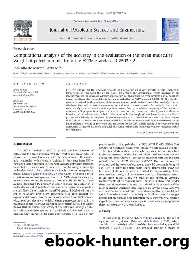 Computational analysis of the accuracy in the evaluation of the mean molecular weight of petroleum oils from the ASTM Standard D 2502-92 by José Alberto Maroto Centeno