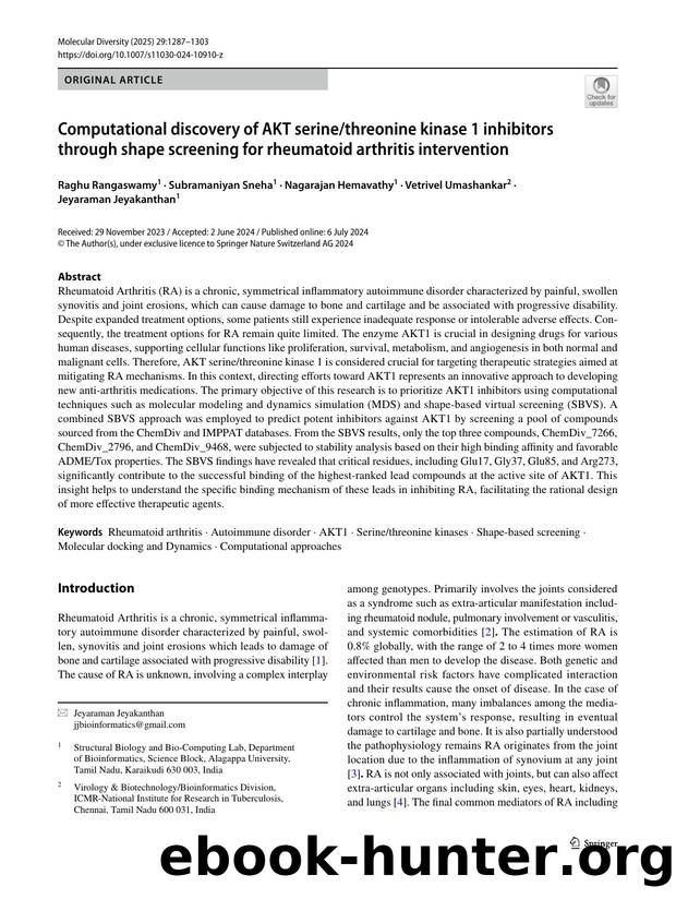 Computational discovery of AKT serinethreonine kinase 1 inhibitors through shape screening for rheumatoid arthritis intervention by unknow