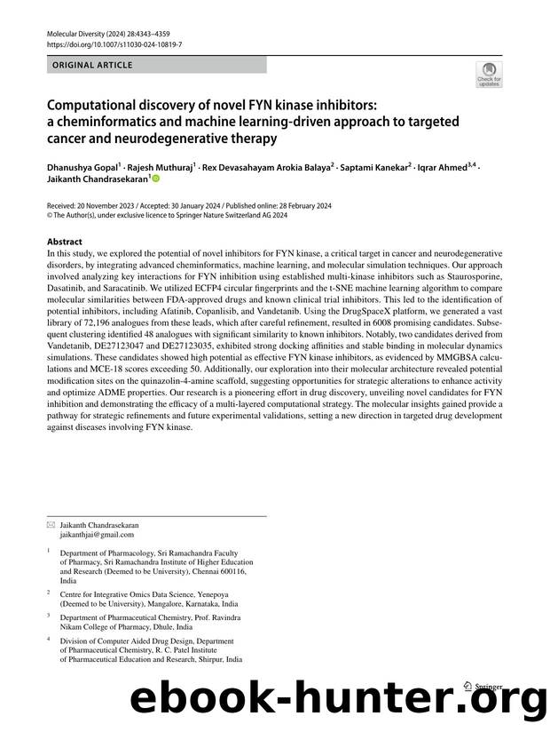Computational discovery of novel FYN kinase inhibitors: a cheminformatics and machine learning-driven approach to targeted cancer and neurodegenerative therapy by unknow