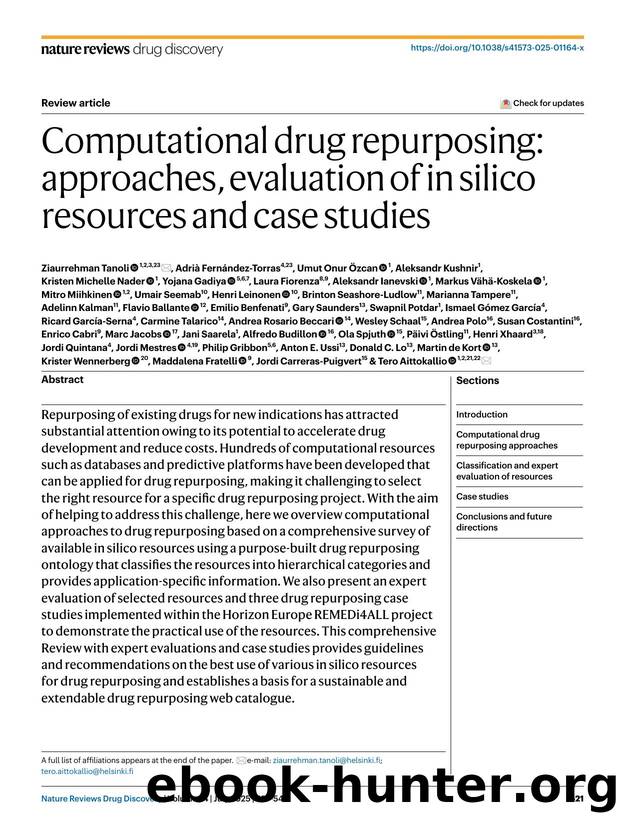 Computational drug repurposing: approaches, evaluation of in silico resources and case studies by unknow