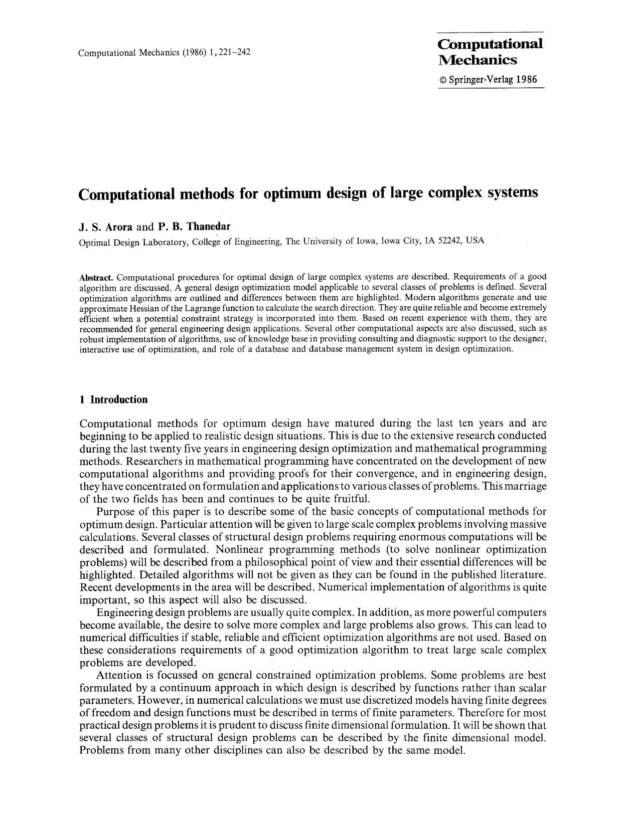 Computational methods for optimum design of large complex systems by Unknown