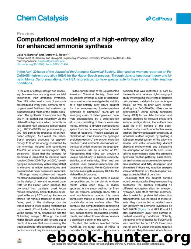 Computational modeling of a high-entropy alloy for enhanced ammonia synthesis by Julia H. Baratta & Andrew S. Rosen