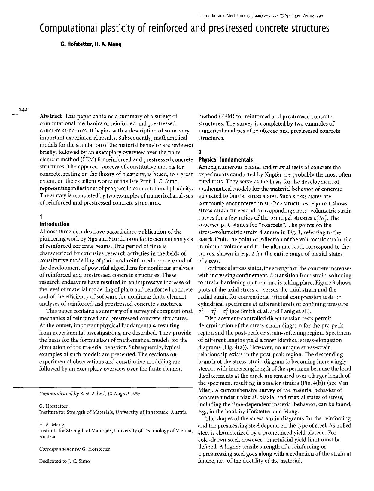 Computational plasticity of reinforced and prestressed concrete structures by Unknown