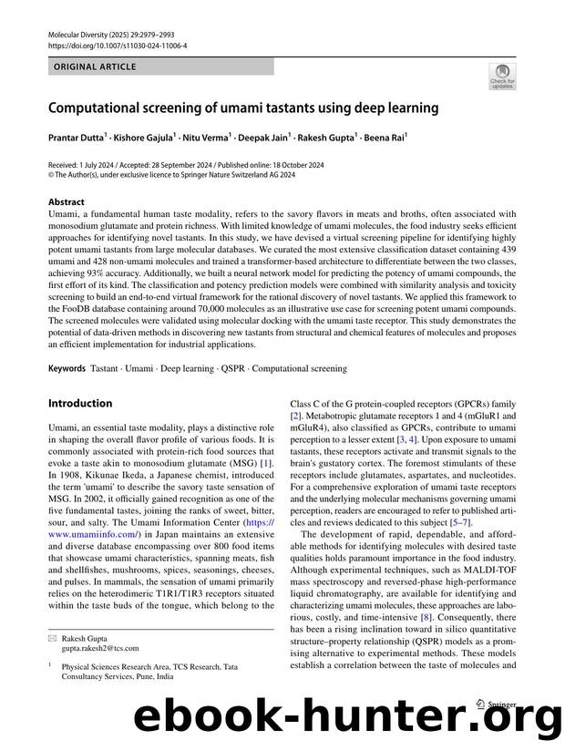 Computational screening of umami tastants using deep learning by Prantar Dutta & Kishore Gajula & Nitu Verma & Deepak Jain & Rakesh Gupta & Beena Rai