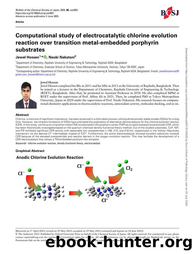 Computational study of electrocatalytic chlorine evolution reaction over transition metal-embedded porphyrin substrates by Jewel Hossen & Naoki Nakatani