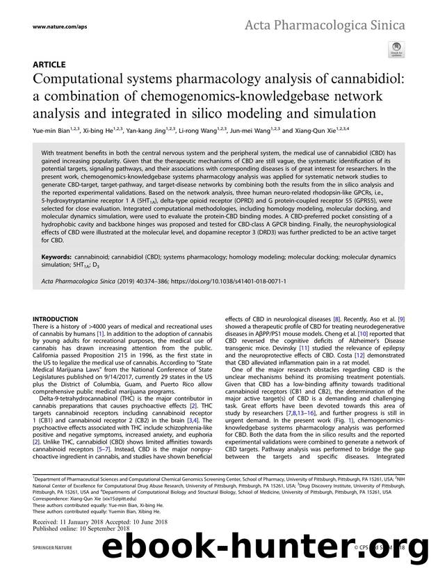 Computational systems pharmacology analysis of cannabidiol: a combination of chemogenomics-knowledgebase network analysis and integrated in silico modeling and simulation by Yue-min Bian & Xi-bing He & Yan-kang Jing & Li-rong Wang & Jun-mei Wang & Xiang-Qun Xie