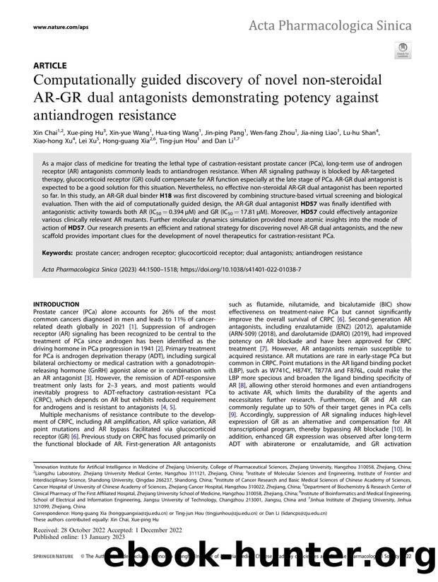 Computationally guided discovery of novel non-steroidal AR-GR dual antagonists demonstrating potency against antiandrogen resistance by unknow