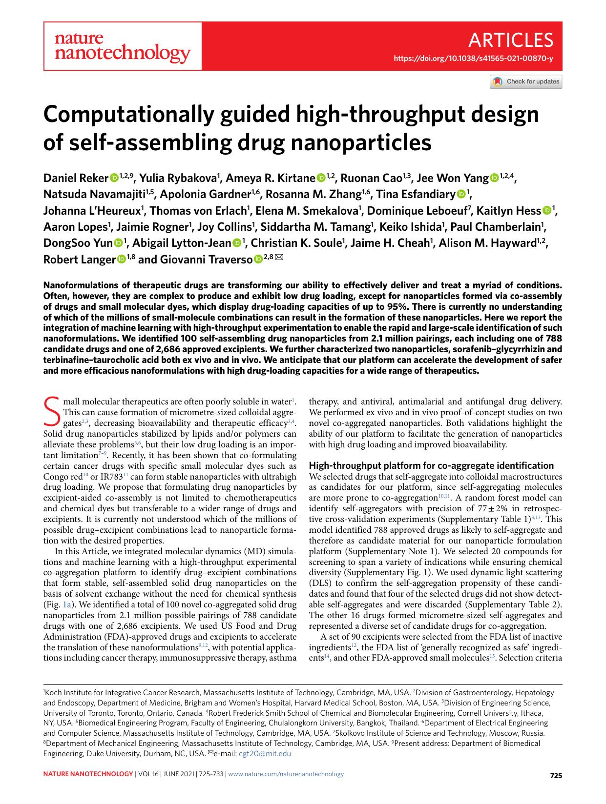 Computationally guided high-throughput design of self-assembling drug nanoparticles by unknow