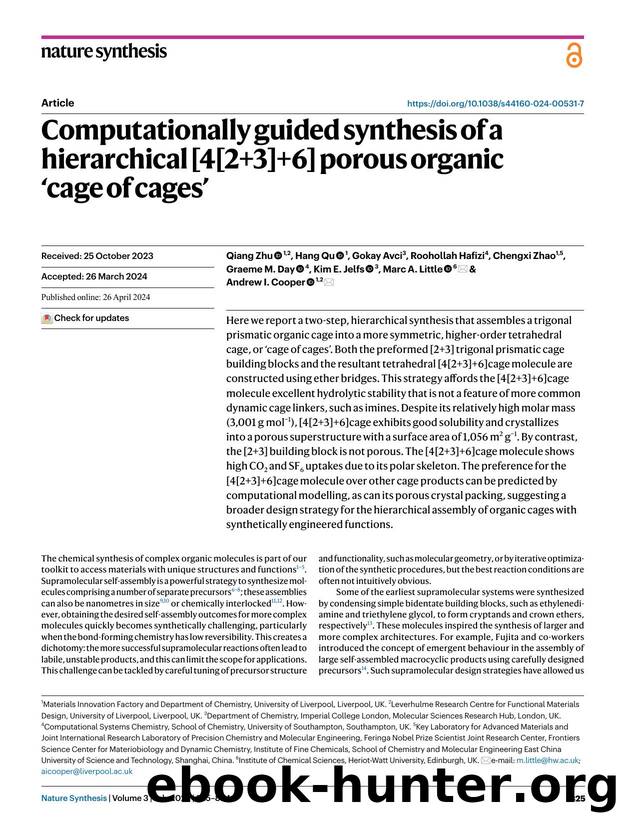 Computationally guided synthesis of a hierarchical [4[2+3]+6] porous organic âcage of cagesâ by unknow