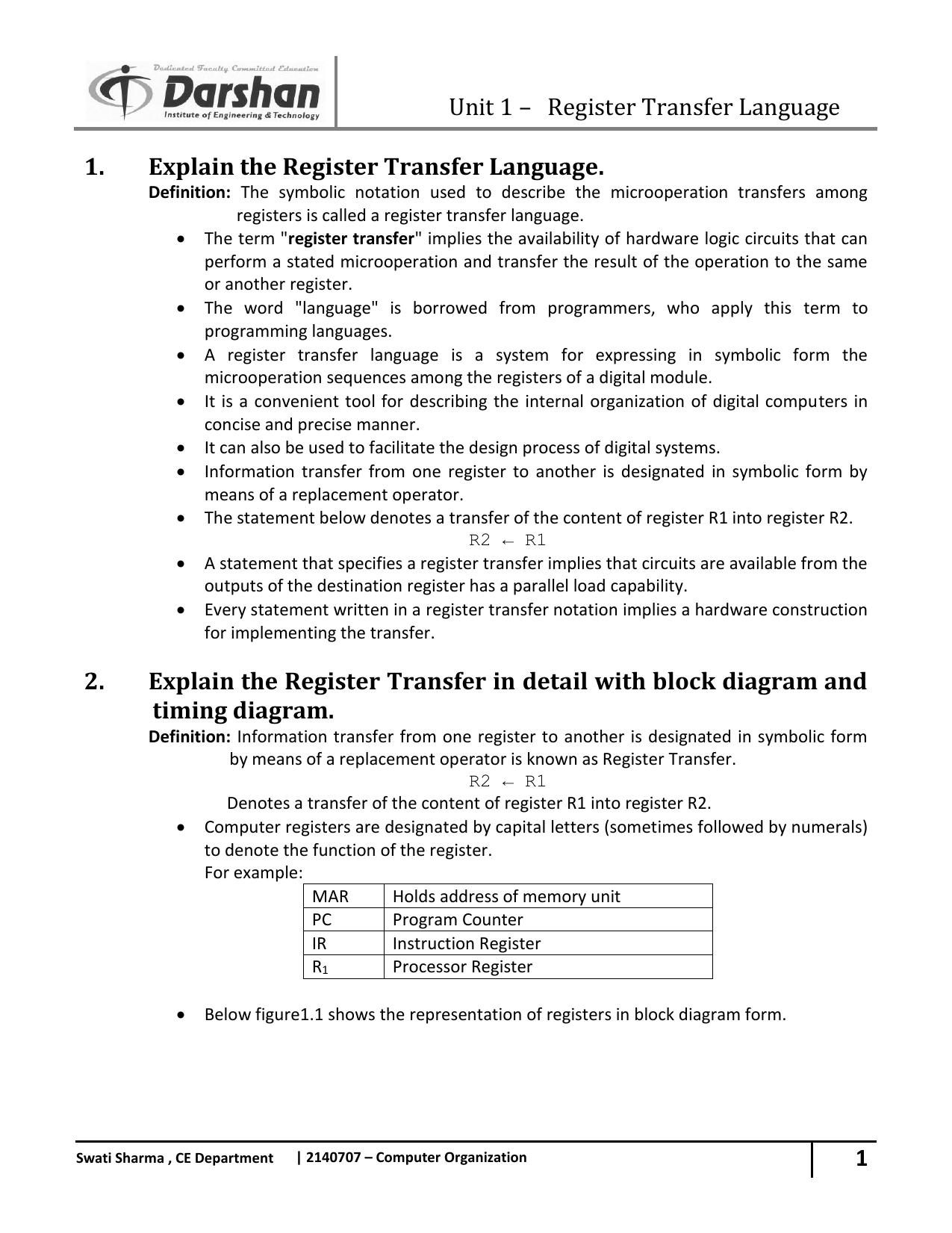 Computer Organization & Architecture (3140707) Darshan All Unit by Darshan Institute of Engineering & Technology