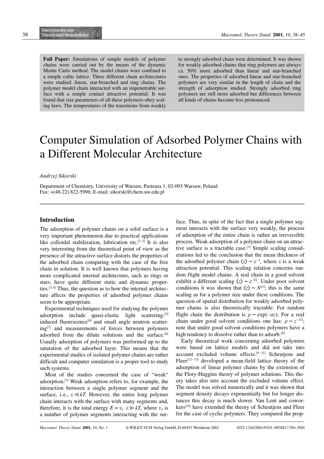 Computer Simulation of Adsorbed Polymer Chains with a Different Molecular Architecture by Unknown
