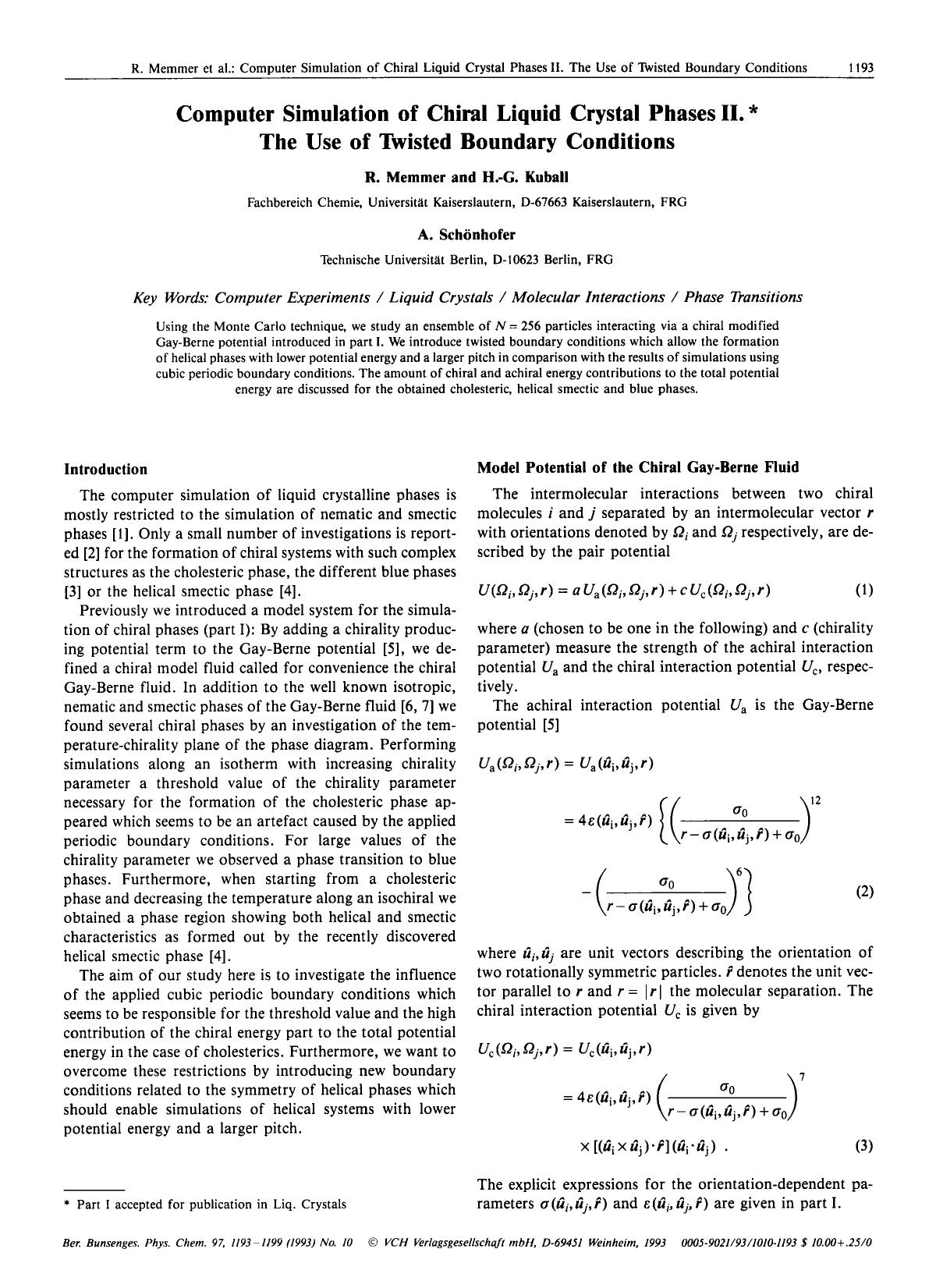 Computer Simulation of Chiral Liquid Crystal Phases II. The Use of Twisted Boundary Conditions by Unknown