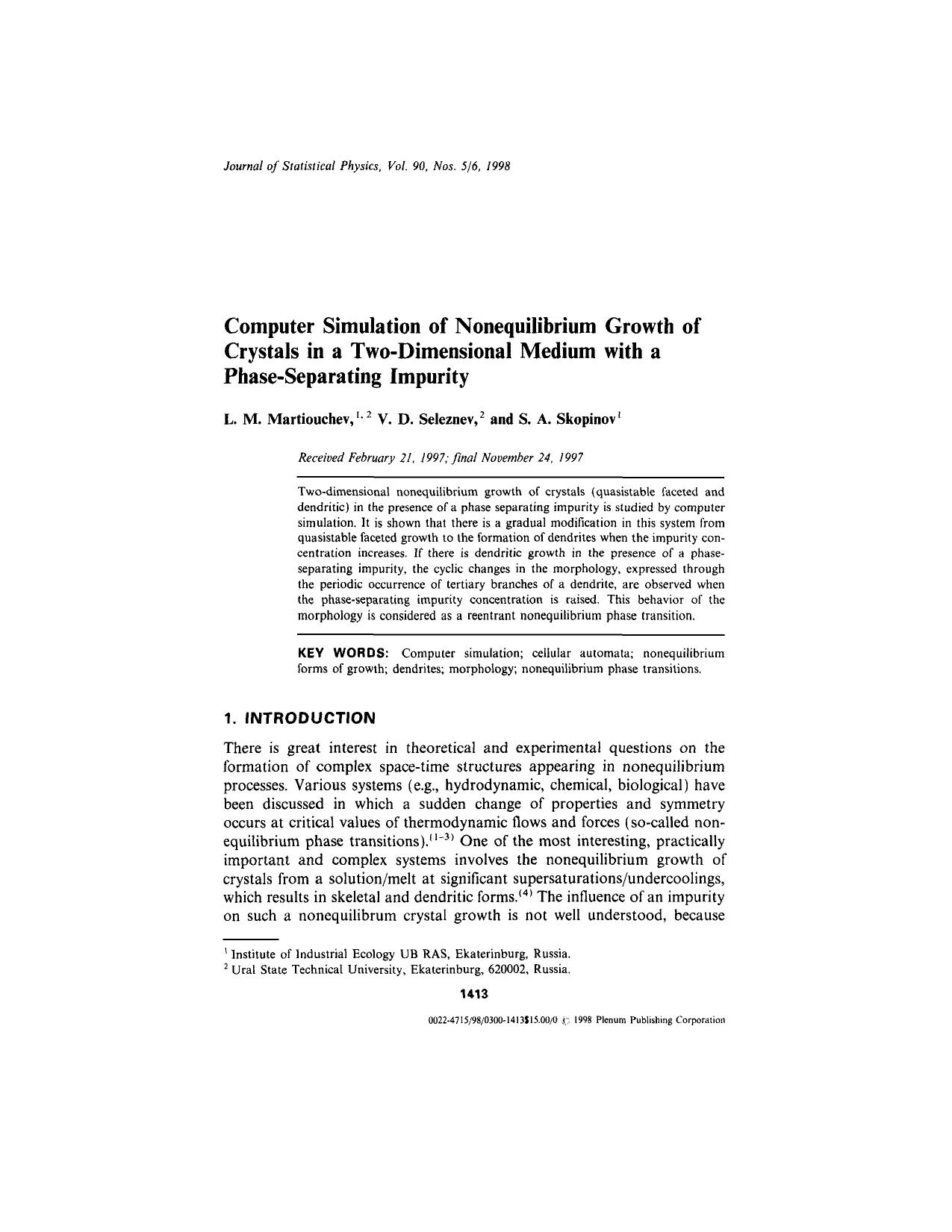 Computer Simulation of Nonequilibrium Growth of Crystals in a Two-Dimensional Medium with a Phase-Separating Impurity by Unknown