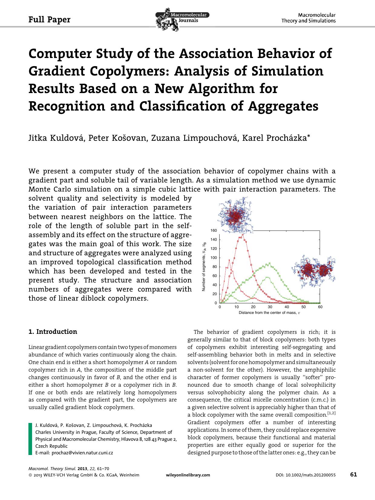 Computer Study of the Association Behavior of Gradient Copolymers: Analysis of Simulation Results Based on a New Algorithm for Recognition and Classification of Aggregates by Unknown