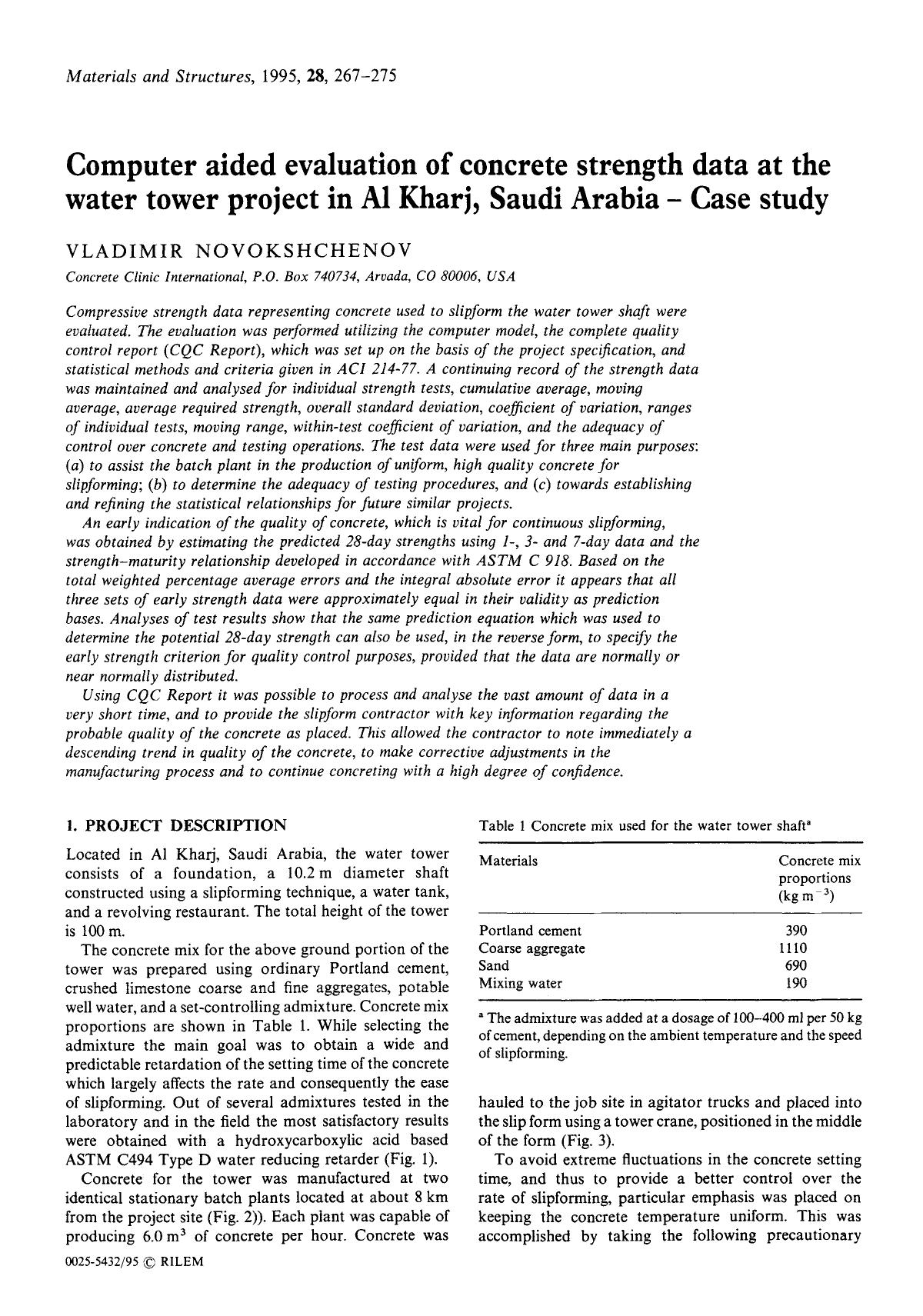 Computer aided evaluation of concrete strength data at the water tower project in Al Kharj, Saudi Arabia—Case study by Unknown