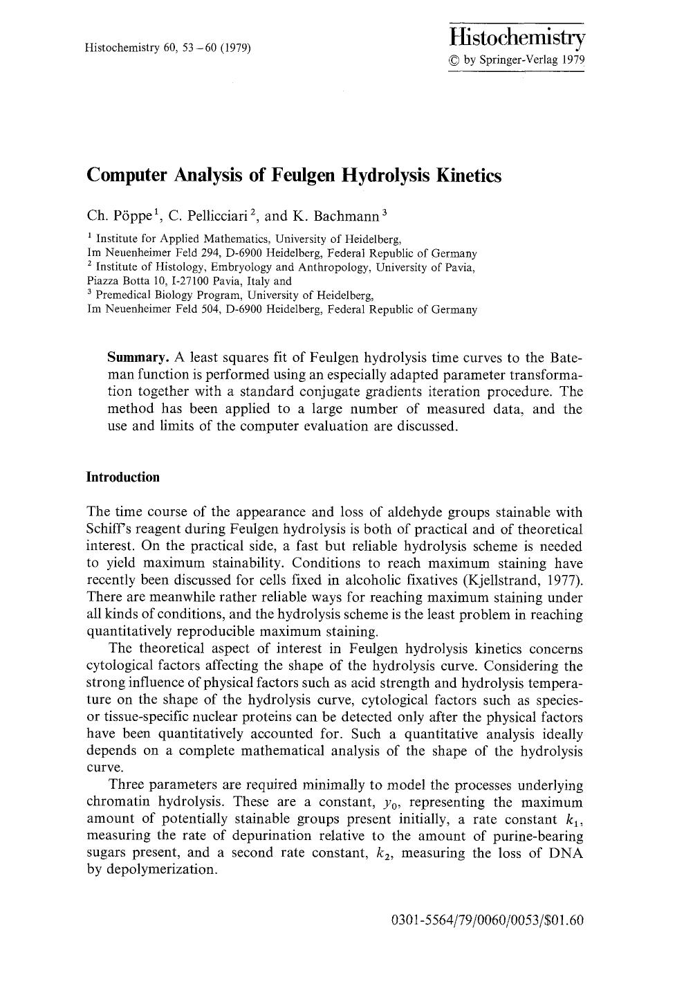Computer analysis of Feulgen hydrolysis kinetics by Unknown