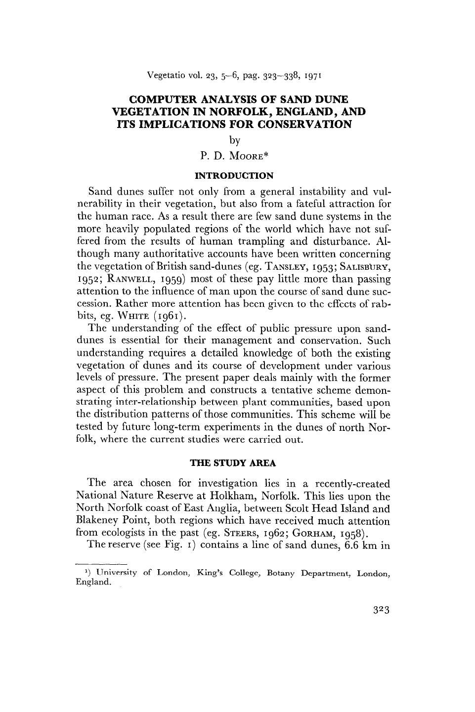 Computer analysis of sand dune vegetation in norfolk, England, and its implications for conservation by Unknown