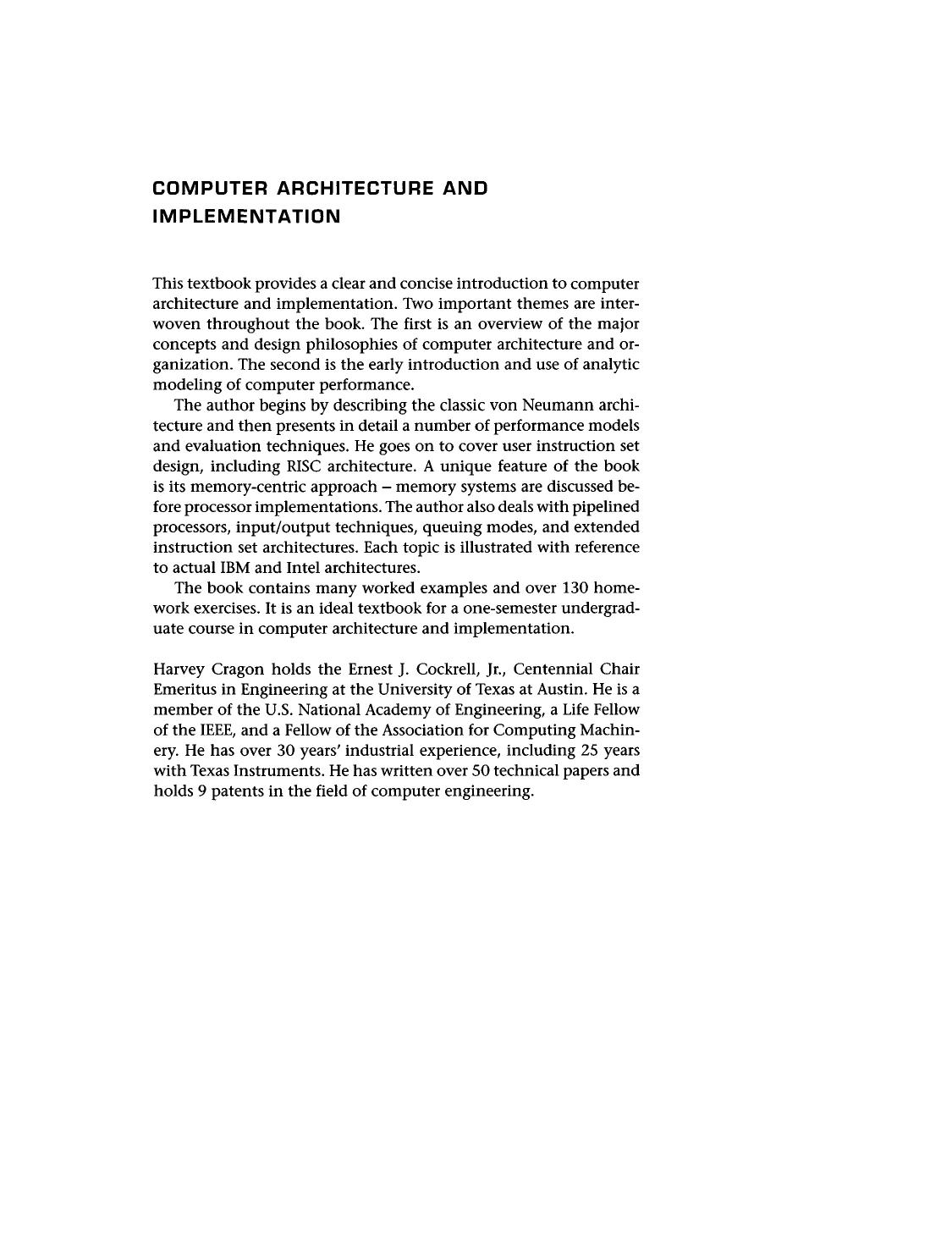 Computer architecture and implementation by Harvey G Cragon