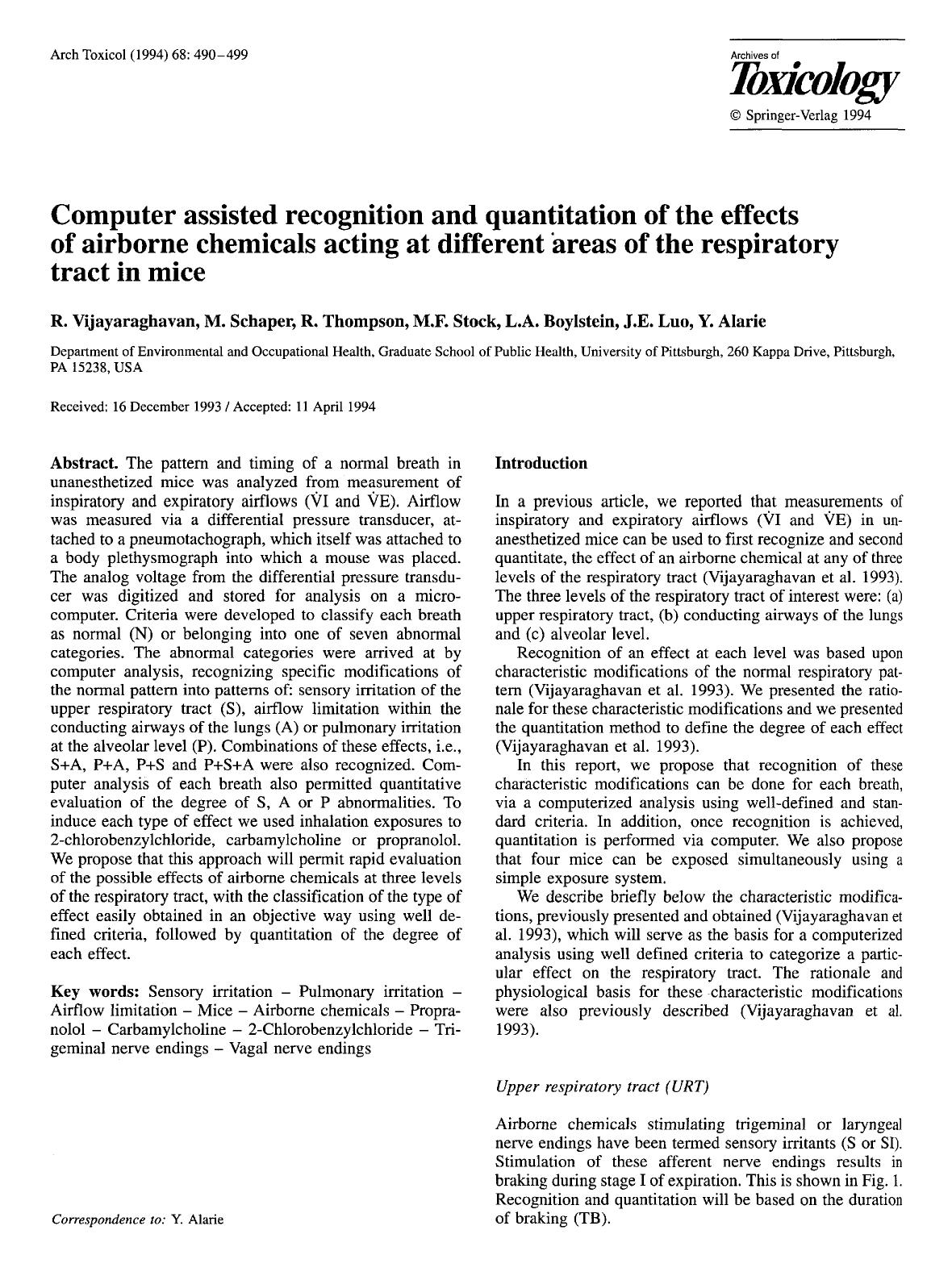 Computer assisted recognition and quantitation of the effects of airborne chemicals acting at different areas of the respiratory tract in mice by Unknown
