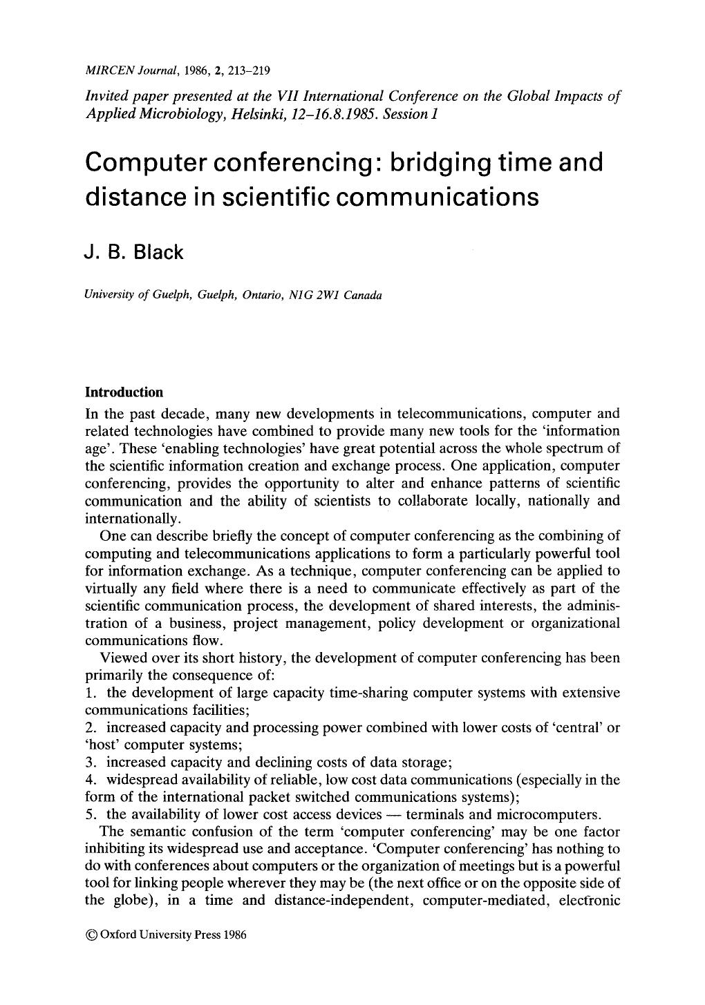Computer conferencing: bridging time and distance in scientific communications by Unknown