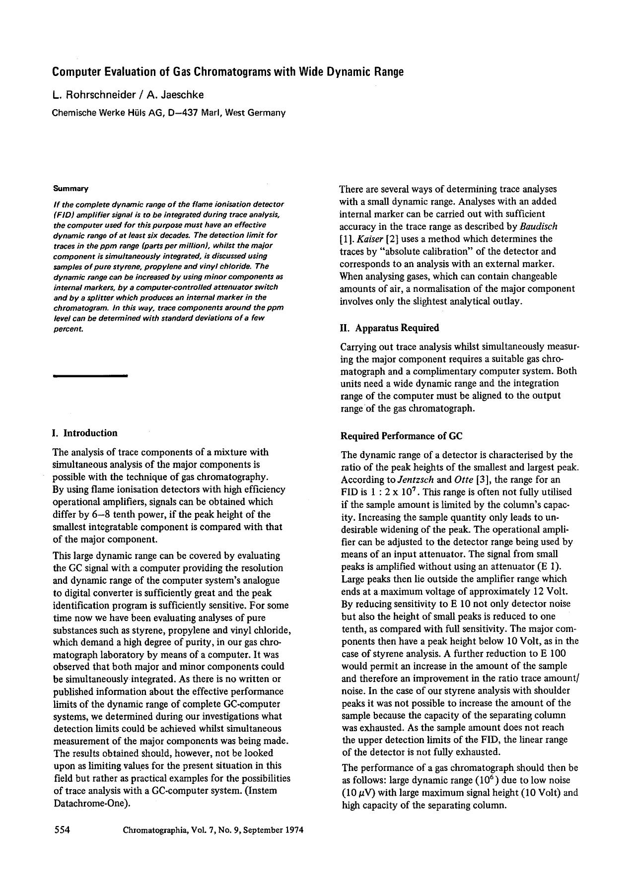 Computer evaluation of gas chromatograms with wide dynamic range by Unknown