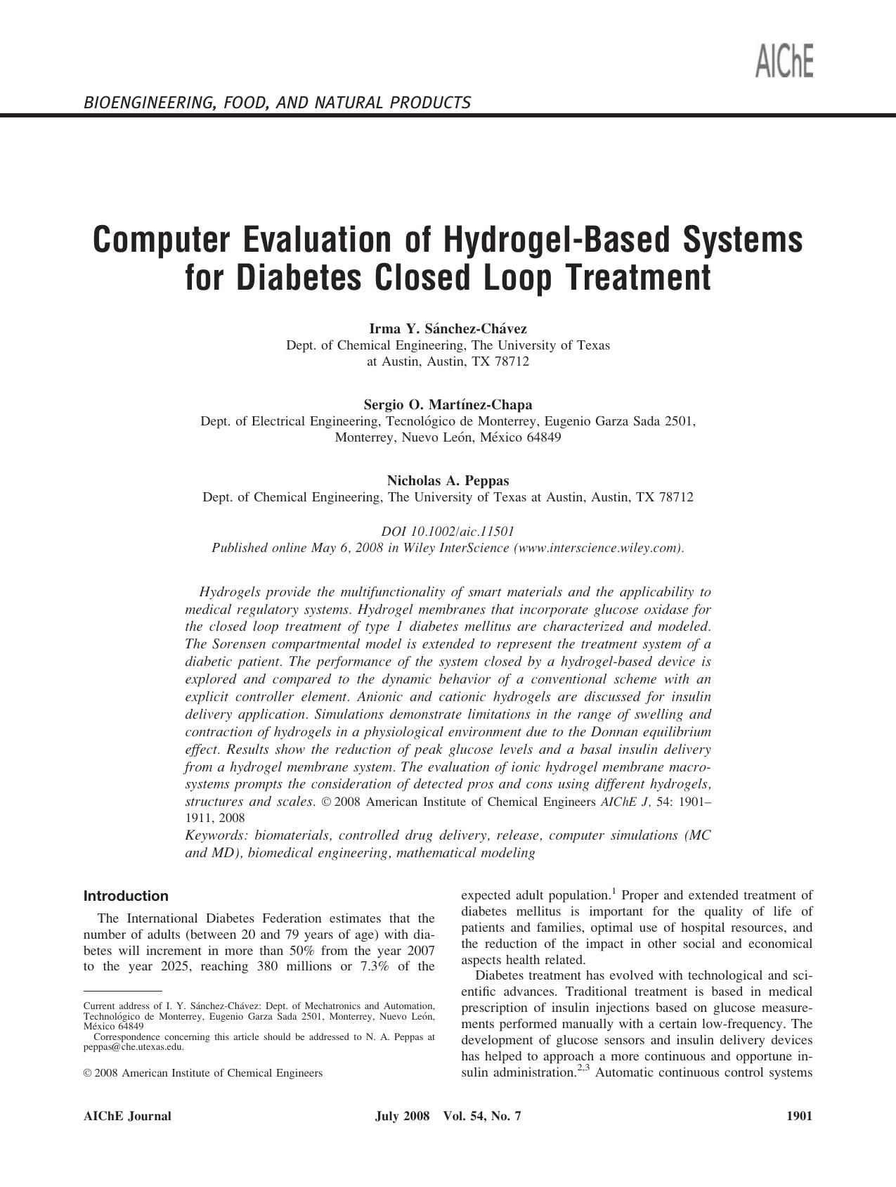 Computer evaluation of hydrogel-based systems for diabetes closed loop treatment by Unknown