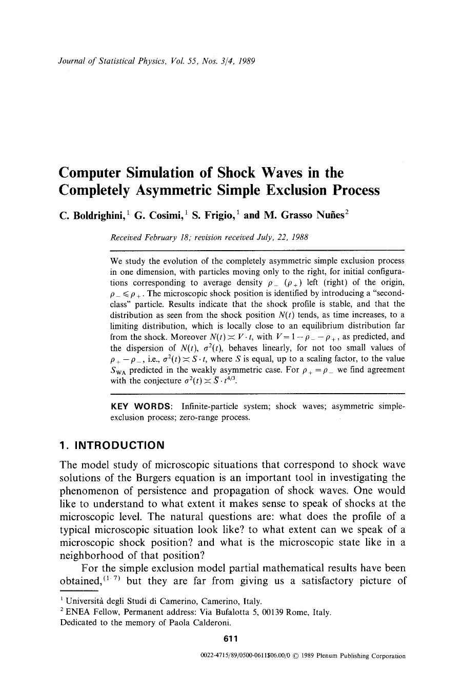 Computer simulation of shock waves in the completely asymmetric simple exclusion process by Unknown