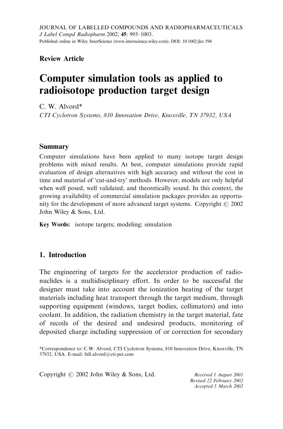 Computer simulation tools as applied to radioisotope production target design by Unknown