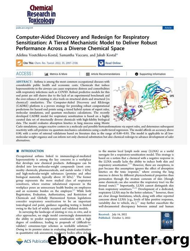 Computer-Aided Discovery and Redesign for Respiratory Sensitization: A Tiered Mechanistic Model to Deliver Robust Performance Across a Diverse Chemical Space by Adelina Voutchkova-Kostal Samantha Vaccaro and Jakub Kostal