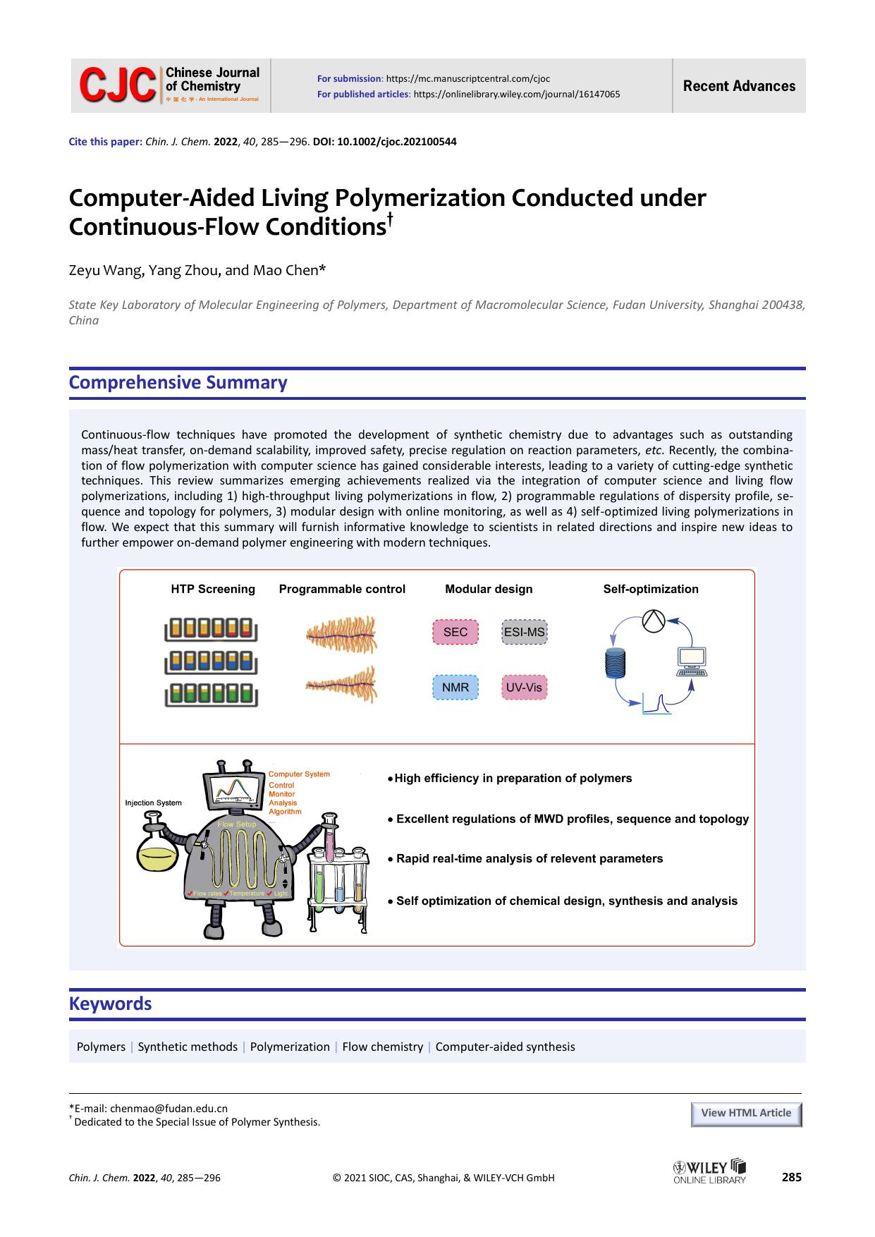 Computer-Aided Living Polymerization Conducted under Continuous-Flow Conditions by 程秀丽