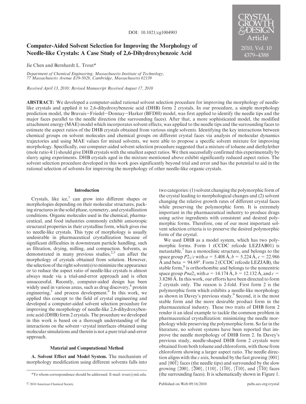 Computer-Aided Solvent Selection for Improving the Morphology of Needle-like Crystals: A Case Study of 2,6-Dihydroxybenzoic Acid by Unknown