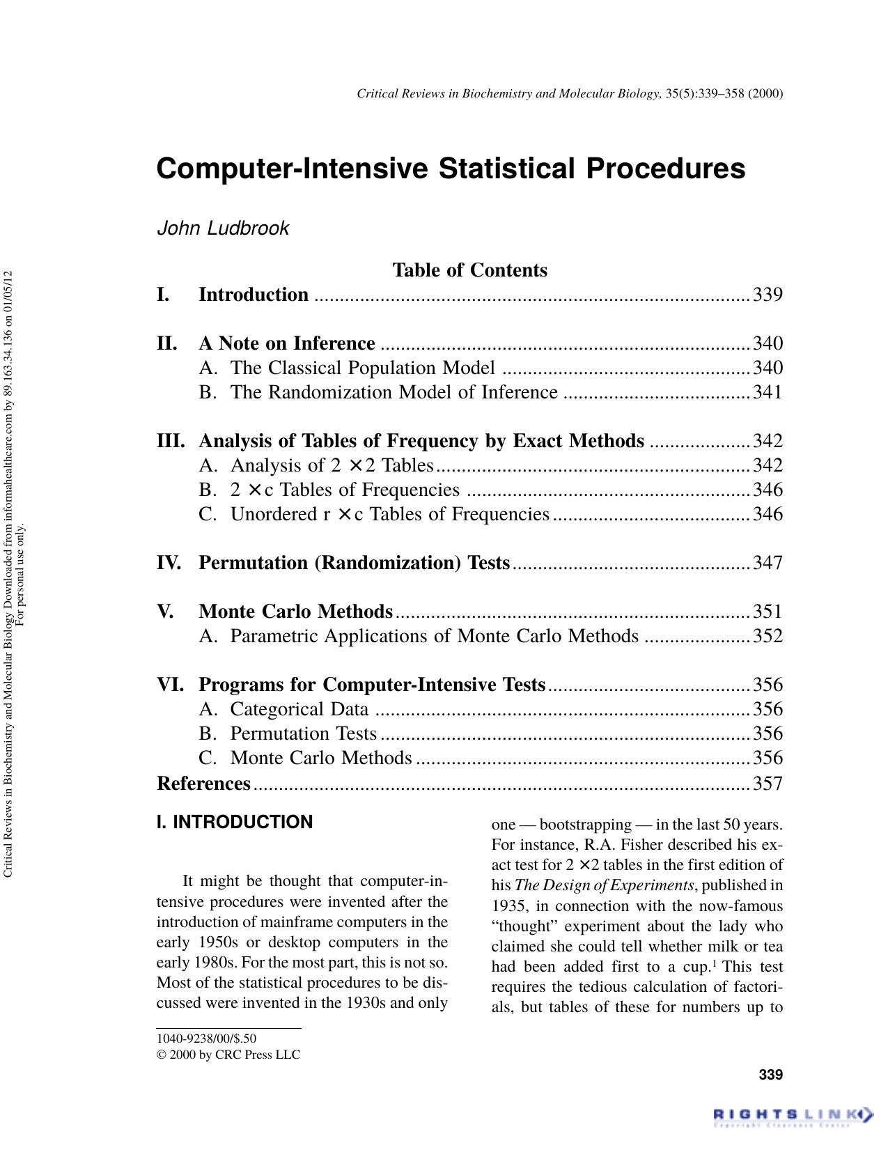 Computer-Intensive Statistical Procedures by John Ludbrook